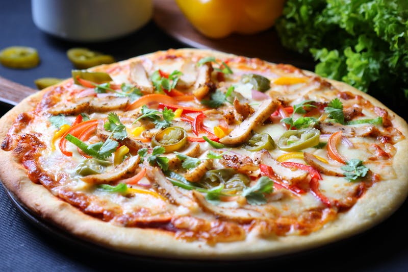 BBQ Chicken pizza with caramelized onions